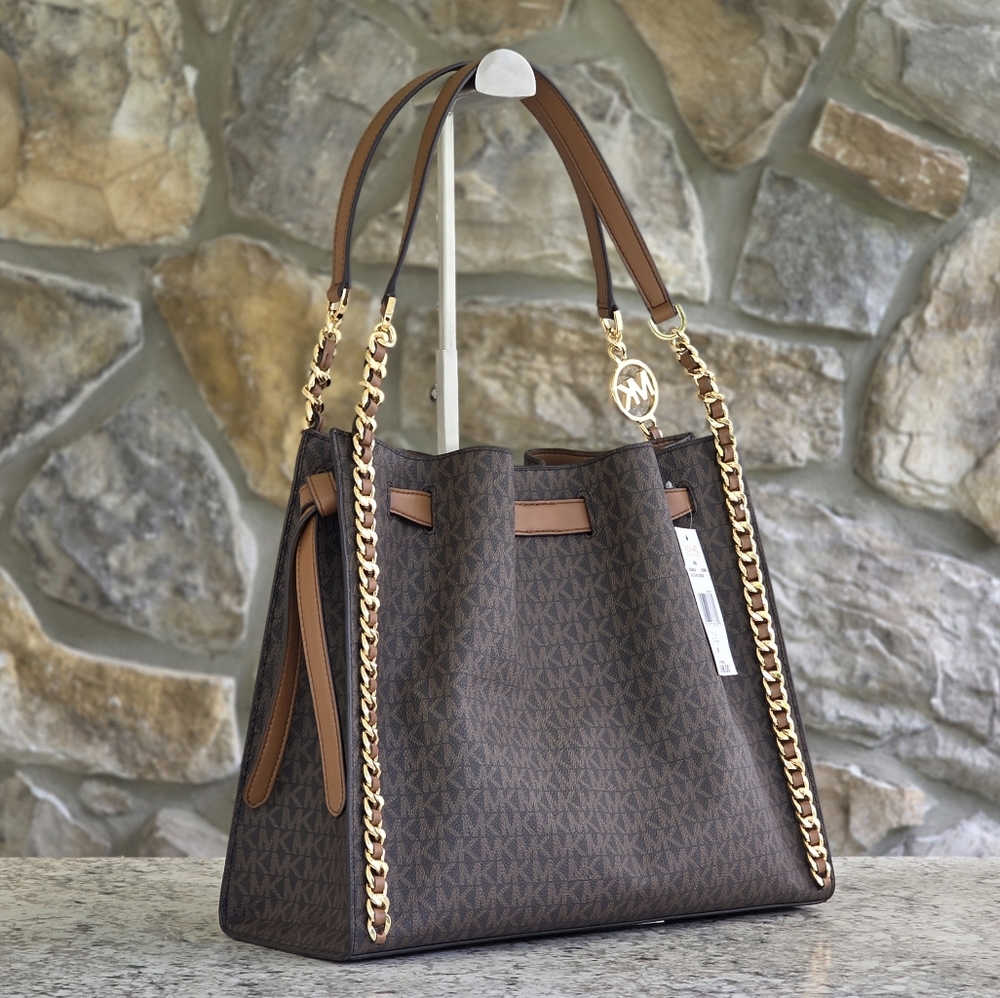 Michael Kors Mina Logo Large Brown Shoulder Bag - Picture 3 of 10